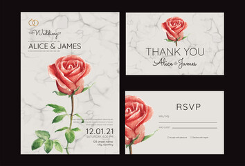 Wedding Invitation card templates with beautiful watercolor red rose flower
