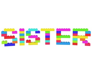 SISTER concept from colored toy bricks to white