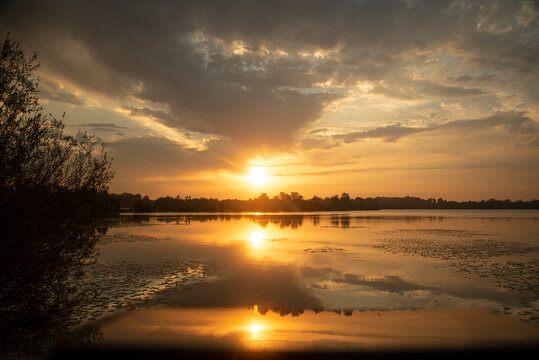 Beautiful sunrice on the lake.Morning Reflection