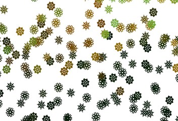 Light Green, Yellow vector template with ice snowflakes.