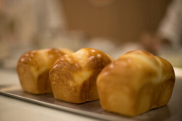 donuts and bread on tray 