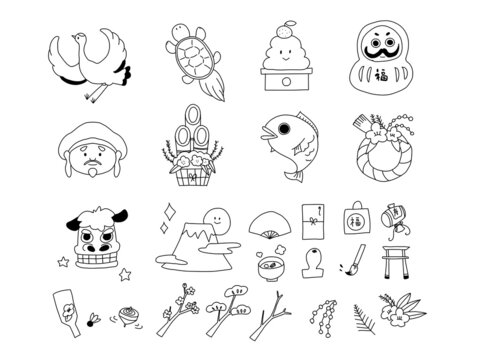 Icons that can be used for Japanese New Year, Lucky things