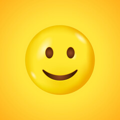 Smiling face. Smile vector emoji. Happy emoticon. Cute emoticon isolated on yellow background. Big smile in 3D. Vector.