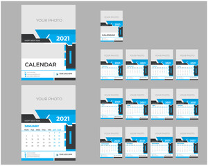 2021 monthly wall calendar design  A3 format printing size. Set of 12 months. Modern wall calendar design with illustrator. New year 2021 wall calendar page design template print ready.