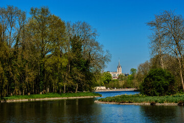 Picturesque Public Park and canal in town of Rambouillet. Rambouillet, Yvelines department,...