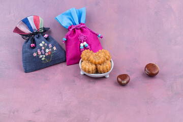 Korean traditional lucky bag and the background.