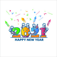 Happy New Year 2021 text logo Design Cover for business diary for 2021. Brochure, card, banner design template. Isolated against a white background. Vector illustration.