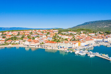 Naklejka na ściany i meble Aerial view of beautiful town of Cres on the island of Cres, Adriatic sea in Croatia