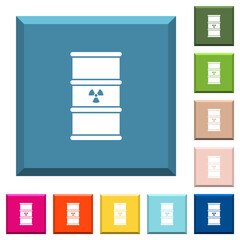 Radioactive waste white icons on edged square buttons
