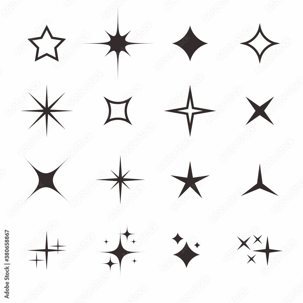 Poster set of simple assorted star shape design, collection of flat star silhouette template vector