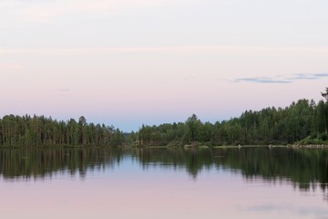 Fototapeta premium Arctic Camp Jokkmokk. Sunset over Lilla Luleälven.