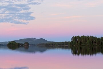 Arctic Camp Jokkmokk. Sunset over Lilla Luleälven.