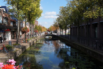 Fototapeta na wymiar Idyllic view of the canal in old town of Delft