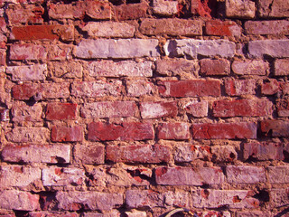 Old destroyed brick wall. red brick texture. 