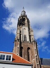 Fototapeta na wymiar Beautiful leaning tower in Delft, Netherlands