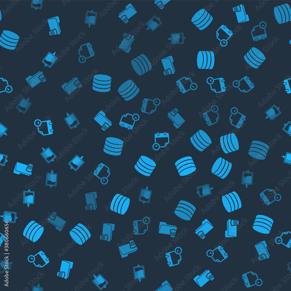 Poster set delete folder, database, calendar and clock and iv bag on seamless pattern. vector.