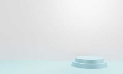 Scene with podium for mock up presentation in blue color and minimalist style with copy space, 3d render abstract background