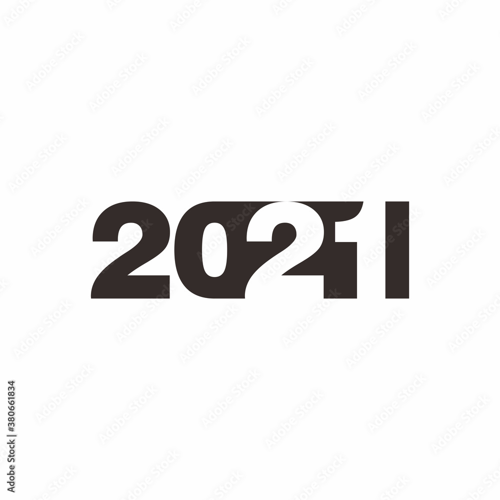 Poster simple flat unique 2021 new year design, 2021 number text illustration with negative style template 
