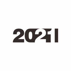 Simple Flat Unique 2021 New Year Design, 2021 Number Text Illustration with Negative Style Template Vector