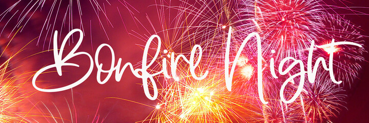 Bonfire night or Guy Fawkes day, 5th November, card with fireworks