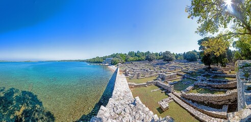 Panoramic picture over the historic area of Byzantine Castrum on the Croatian island Brijuni in...