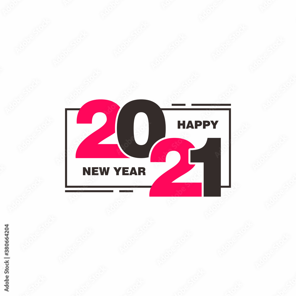 Poster simple flat unique 2021 new year design, 2021 number text illustration with pink and black color tem