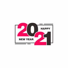 Simple Flat Unique 2021 New Year Design, 2021 Number Text Illustration with Pink and Black Color Template Vector