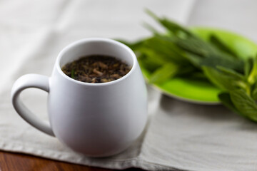 mint tea on white table cloth
