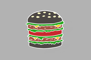 black burger on a gray background. delicious juicy sandwich. appetizing fast food