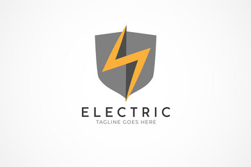 Electric Shield logo, Flat Logo Design Template, vector illustration