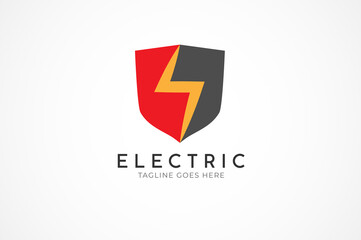 Electric Shield logo, Flat Logo Design Template, vector illustration