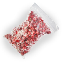 Berries in a zip package frozen and isolated on a white background.