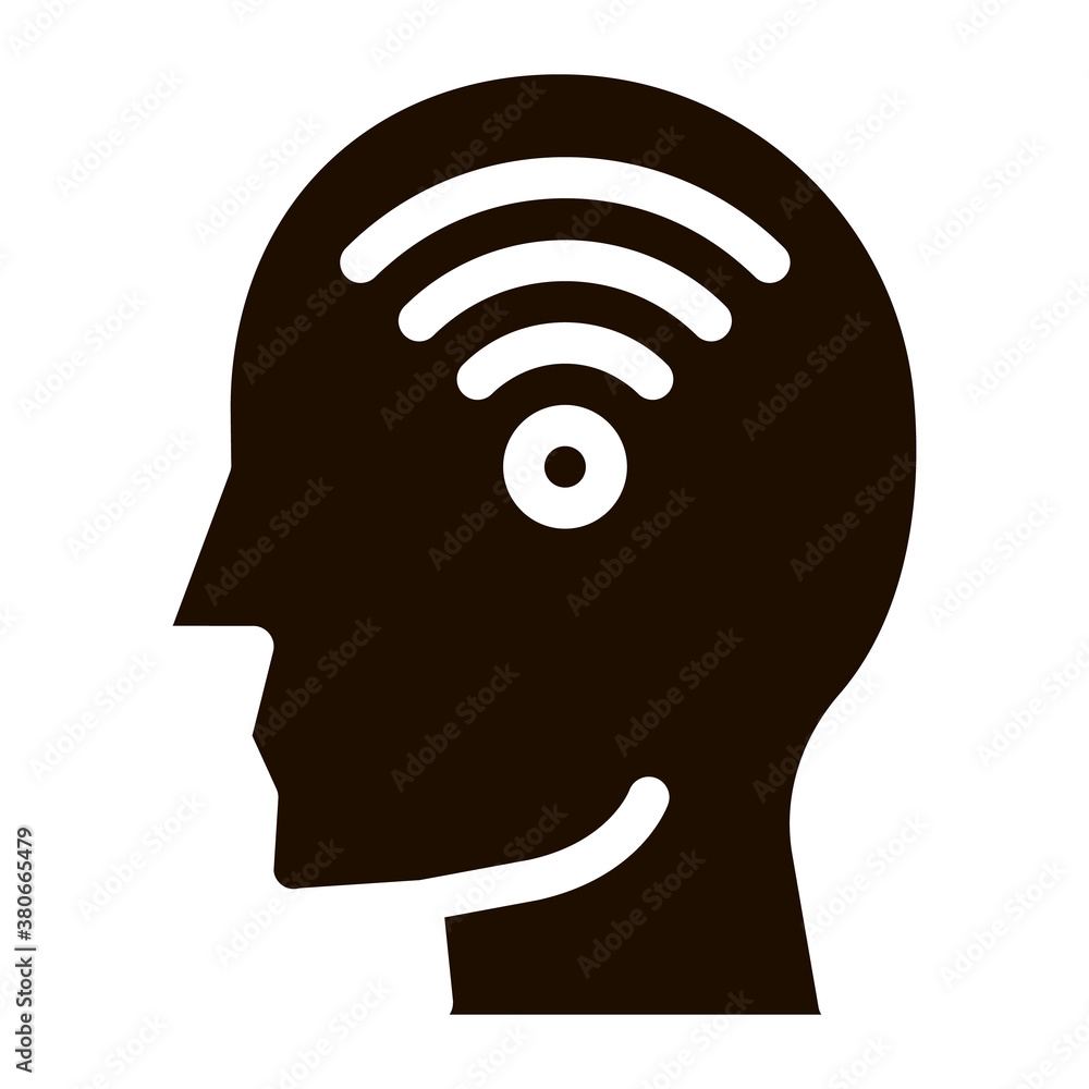 Canvas Prints Wifi Symbol In Man Silhouette Mind glyph icon . Gear And Brain, Heart And Shield, Padlock And Coin Mark Pictogram. Black And White Template Contour Illustration