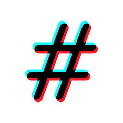 Hashtag icon with colors of the popular social network, flat design