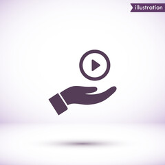 Play in the hand icon , lorem ipsum Flat design
