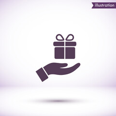 a gift in the hand icon , lorem ipsum Flat design