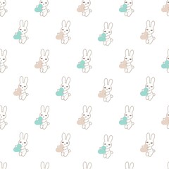 Bunnies with Their Loves Cute Vector Graphic Illustration Seamless Pattern