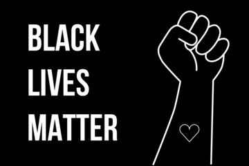 The hand symbol for black lives stops violence to blacks. Fight for the human rights of black people in the United States of America. Flat style vector, black background.