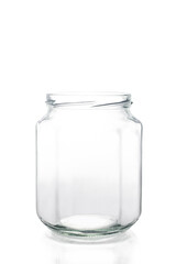 Empty glass jar isolated on white background with clipping path