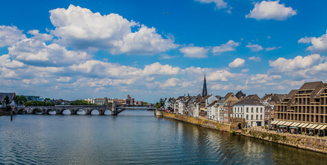 Maastricht river view with bridges and houses