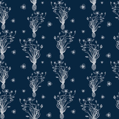 Seamless botanical blue pattern with aquatic plants

