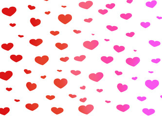 Seamless pattern of red and pink hearts on a white background, isolates. Horizontal illustration.