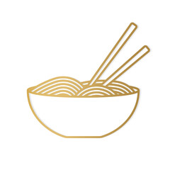 golden ramen soup bowl with chopsticks- vector illustration
