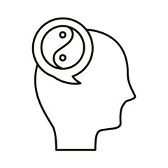 profile with yin yang symbol in speech bubble line style icon