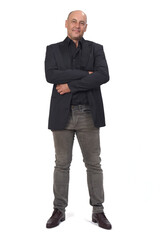 front view of a man with blazer on white background, looking at camera