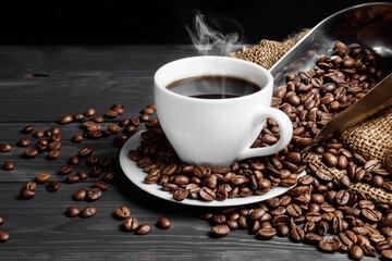 coffee beans and cup