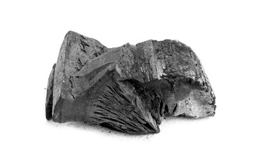Natural wood charcoal Isolated on white background, traditional charcoal or hard wood charcoal.