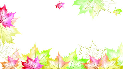 Beautiful watercolor bright autumn leaves frame with space for text.
