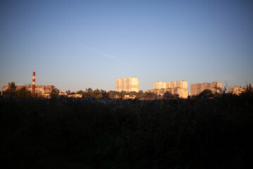 City landscape at dawn. City view. 