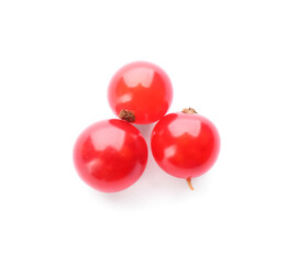 Delicious ripe red currants isolated on white, top view